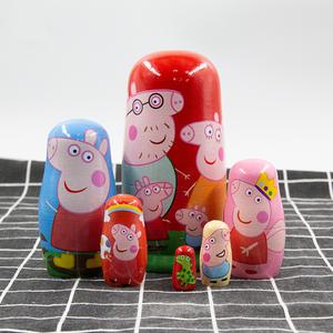 piggy peppa family holiday doll set, handmade wooden toy set, perfect for kids, ideal christmas easter decorations, unique gift idea