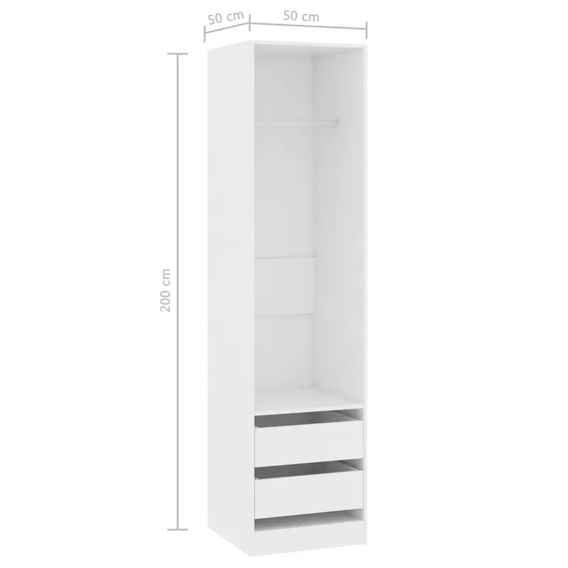 Stylish White Wardrobe with Drawers - 50x50x200 cm | Durable Engineered Wood 5