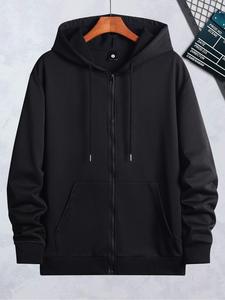 Unisex Essentials Hoodie, Men's Drawstring Zip Up Hoodie, Pocket Long Sleeve Sweatshirt, Casual Outerwear for Outdoor Daily Wear, Men's Clothing for Spring & Fall