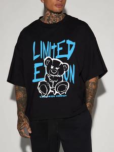 【Plus Size】 Bear Print Round Neck Tee, Regular Fit Casual Fashion T-shirt for Summer, Men's Plus Size Clothing for Daily Wear, Top