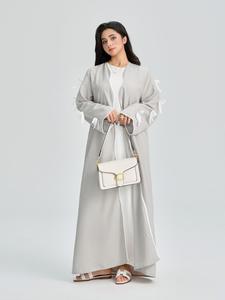 Women's Solid Color Bow Decor Wave Trim Open Front Cardigan, Casual Long Sleeve Outerwear for Daily Wear, Ladies Clothes for All Seasons