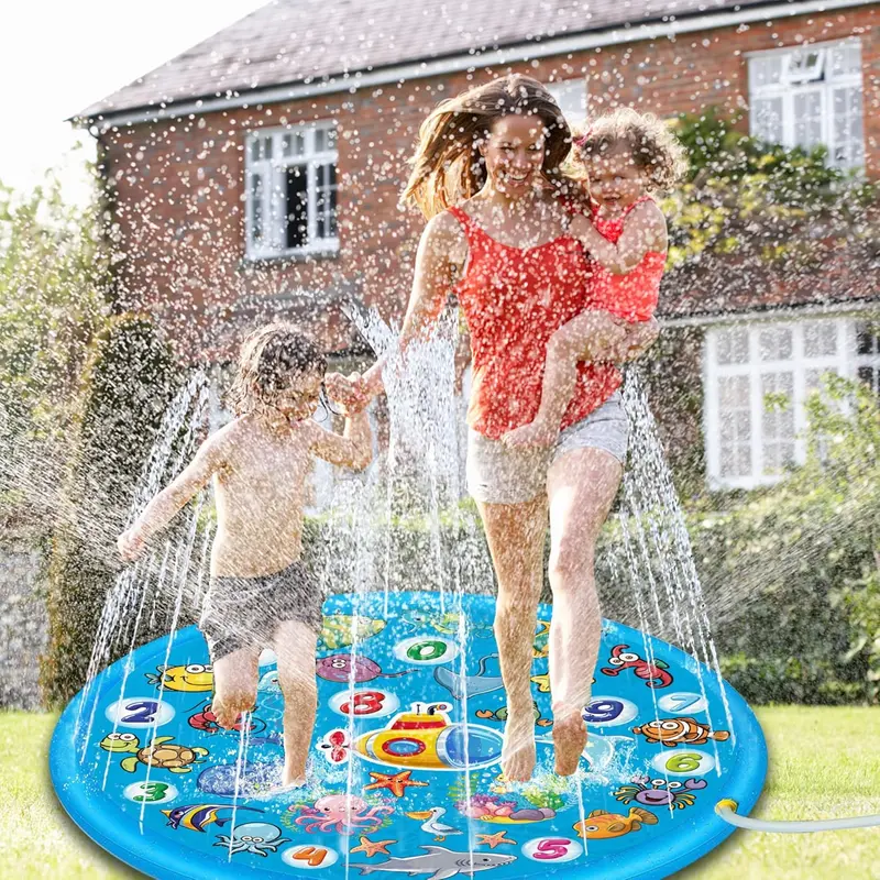 Kids Sprinkle and Splash Play Mat, 68'' Summer Garden Outdoor Spray Water Play Sprinklers Games Garden Beach Spray Mat, Sprinkle Splash Water Pad Toys Pool Toy Gifts for Boys Girls 6