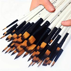 Professional Artist Brush Set, 12pcs/set Wooden Handle Nylon Hair Brush, Painting Brush Set for Acrylic, Oil, Watercolor, Art Craft Gift