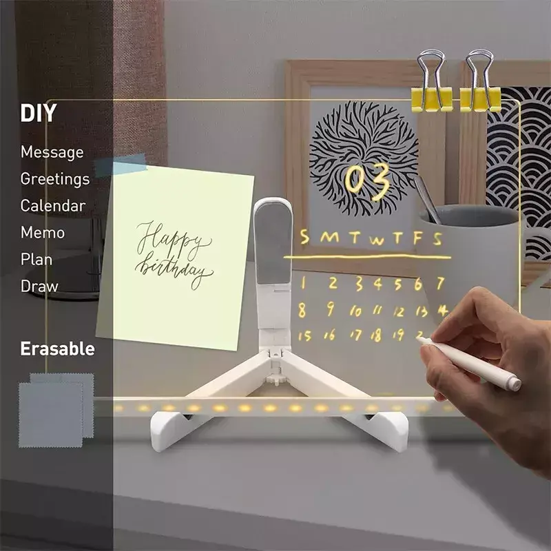 LED Note Board with Colors, Acrylic Dry Erase Board with 7 Pens for Home Office 8
