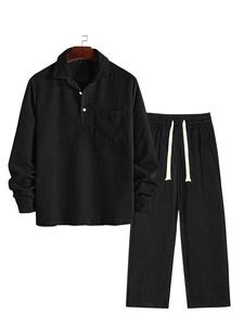 Men's Corduroy Shirt & Pants Set, Loose Casual Long Sleeve Top & Trousers, Men's Spring & Fall Clothes, Winter outfits