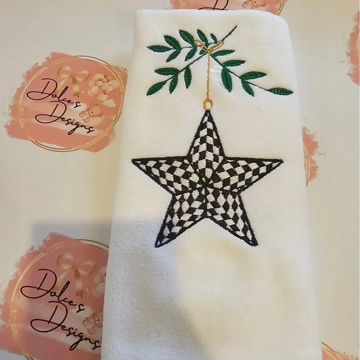 Mackenzie Star Decoration Christmas Check Tea Towel