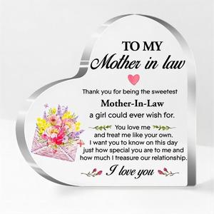 Acrylic Heart Design Ornaments, 1 Count Letter Pattern Desktop Decoration, Creative Tabletop Adornment for Mother in Law Gifts Home Office Decor