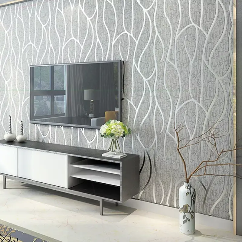 9.5M 3D Sliver Grey Wave Wallpaper Roll Home Decor Silver Grey Wall Paper Roll- 5