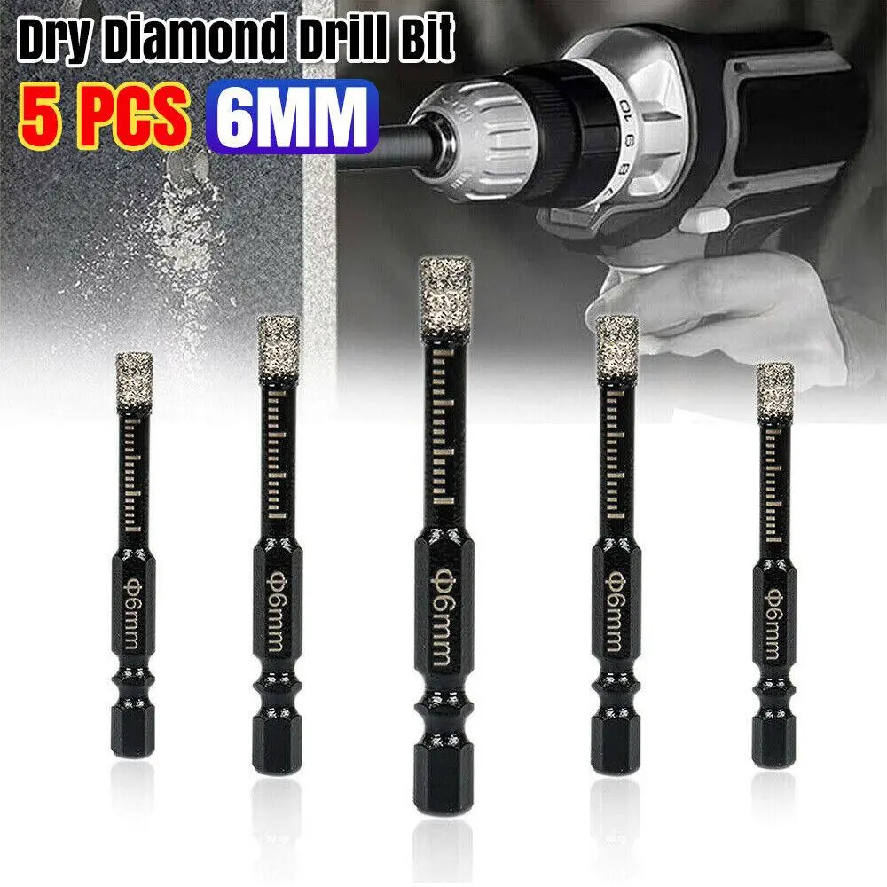 5Pcs 6mm Dry Diamond Drill Bits For Porcelain Granite Tile Glass Ceramics Marble