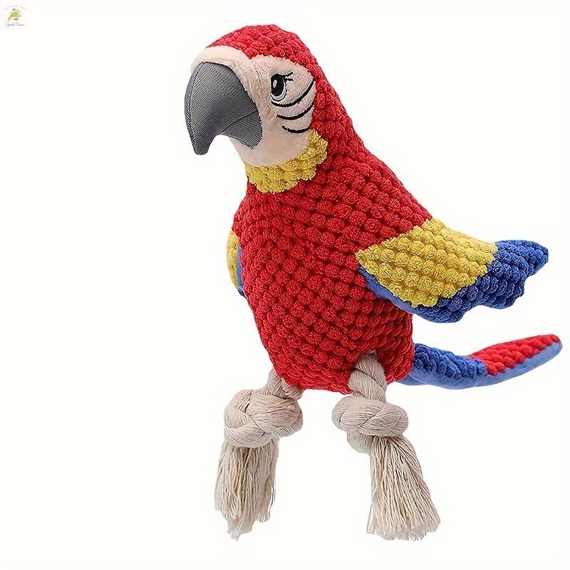Good Oasis  Red Plush Dog Chew Toy in the Shape of a Parrot, Equipped with Sound Effects for Effective Teeth Cleaning. 0