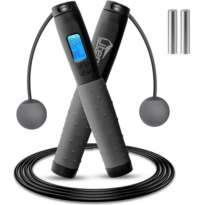 Uten Ropeless Skipping Rope with Counter(3m), Adjustable Digital Jump Rope with Calorie Counter, Non-Slip Handles, Weighted Handles Speed Rope for Adults/ Kids, Exercise Equipment for Fitness, Crossfit, Exercise, Boxing, MMA, Gym 0