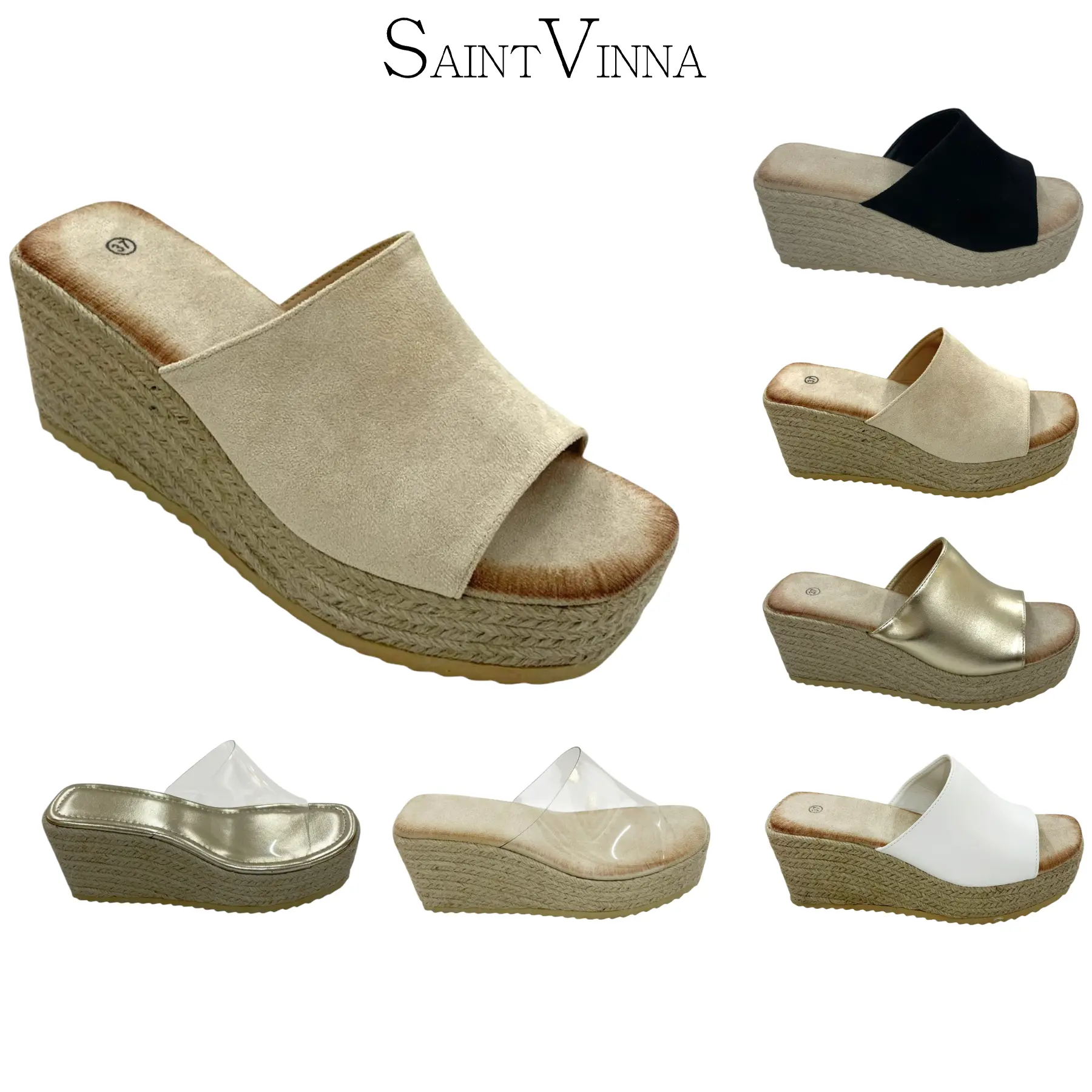 SAINT VINNA Women Adjustable Strap Strappy Summer Holiday Beach Open Toe Wedge Sandals Girl Footwear Shoes