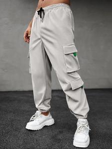Men's Solid Pocket Drawstring Cargo Pants, Regular Fit Casual Fashion Trousers for Daily Wear, Men's Bottoms for All Seasons
