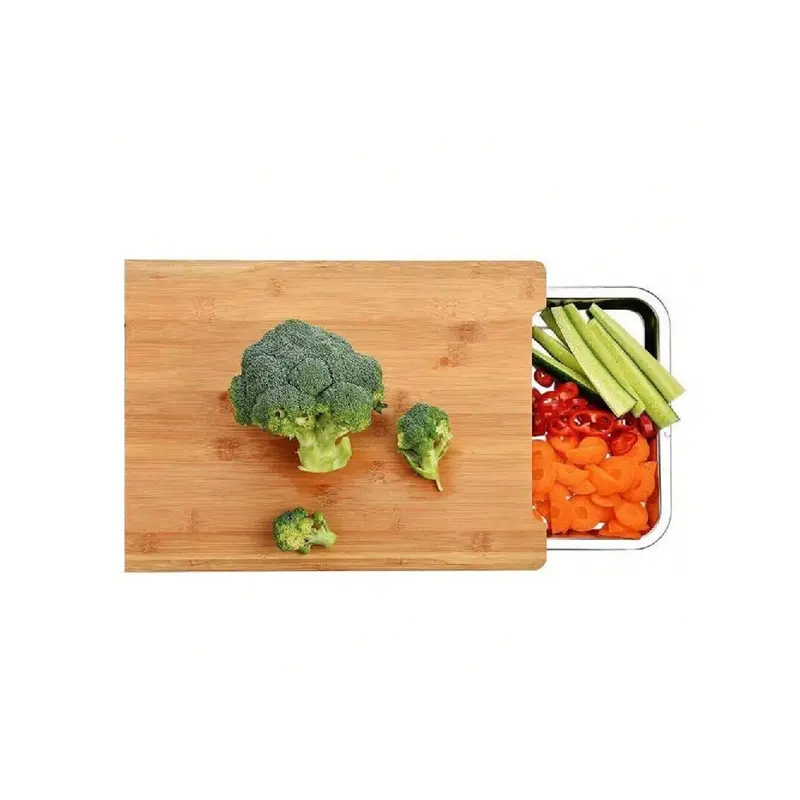 Kitchen artifact! Bamboo cutting board with stainless steel tray, mildew-proof cutting board + sliding juice tray, two-in-one design Chopping Knives 1Pcs 4