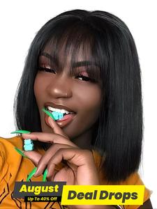 9 Inch Short Straight Bob Wig with Bangs, Gorgeous Fluffy Wigs for Women, Human Hair Full Machine Wigs for Party, Daily Use