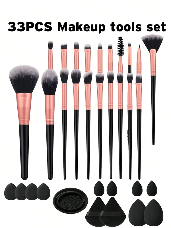 55/56PCS Complete Makeup Kit, Waterproof Cosmetic Bag + 26 Brushes + 16 Sponges/Puffs, Eyelash Curler & Cleaning Tools, Professional Beauty Set 7