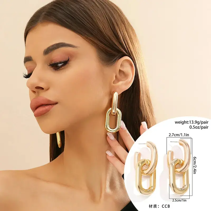 Retro Double Hoop Earrings – Gold Geometric Drop Style for Women & Girls 3