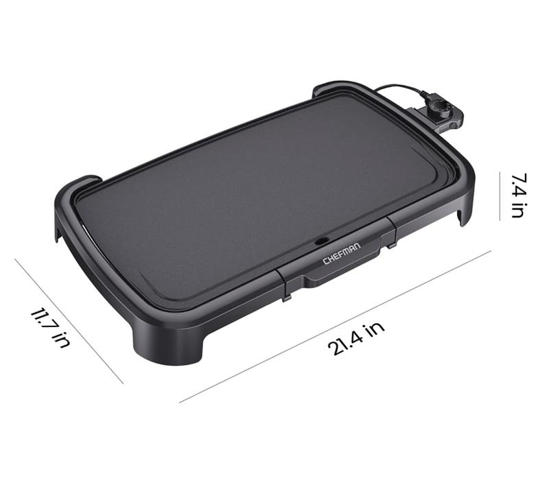 Chefman XL Electric Grill Pan with Detachable Temperature Control, Dipable Flat Grill, Hamburger Grill, Egg Grill, Pancake Grill, Large Non-Stick Cooking Surface, Slide-Out Drip Tray, 10 x 20 Inches 6