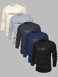 Men's Letter Print Round Neck Sweatshirt, Casual Fashion Long Sleeve Pullover for Spring & Fall, Men's Top for Daily Wear