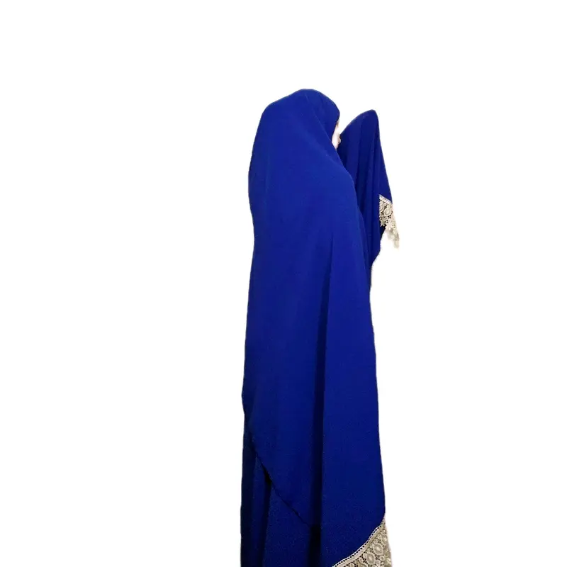 Two-piece Set Women's prayer set  Contrast Lace Long Sleeve Abaya Top & Bottom Set, Modest Casual Batwing Sleeve Maxi Muslim Clothing for Daily Wear 2