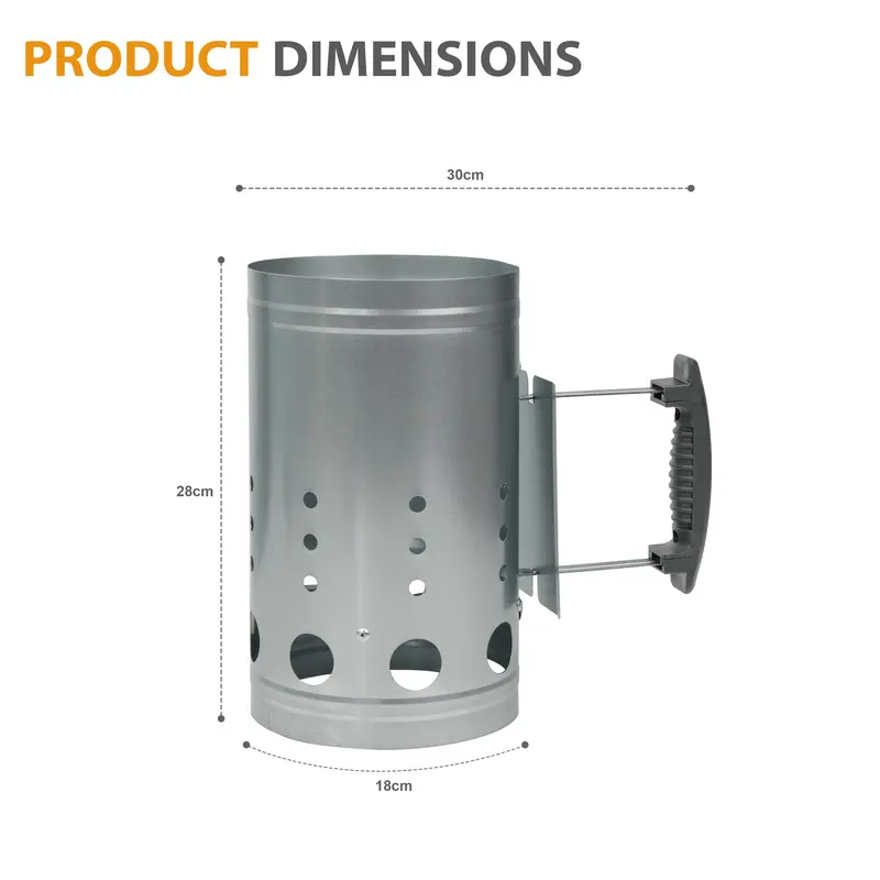 Charcoal Chimney Starter for BBQ Grill – Quick Fire Coal Burner Kit for Barbecue, Outdoor Cooking, Camping & Garden Parties – Easy Heat Food Lighter with Handle – Fast Ignition Tool 2