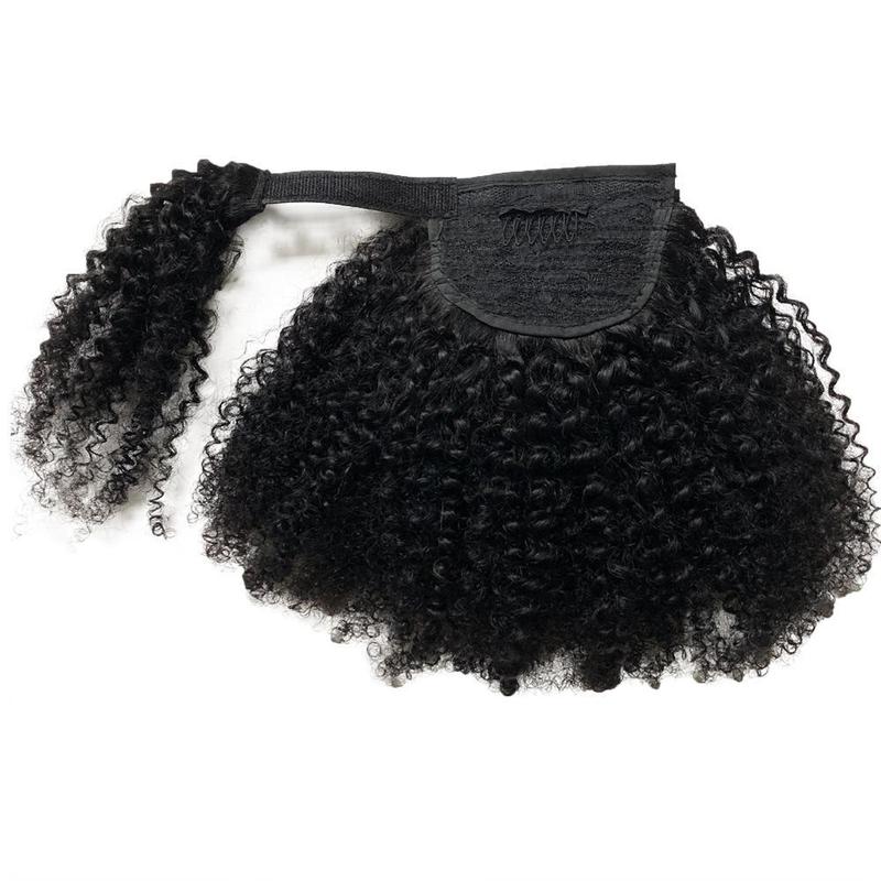 Afro Kinky Curly Drawstring Ponytail Brazilian Kinky Curly Wrap Around Ponytail 4B 4C Remy Hair 2