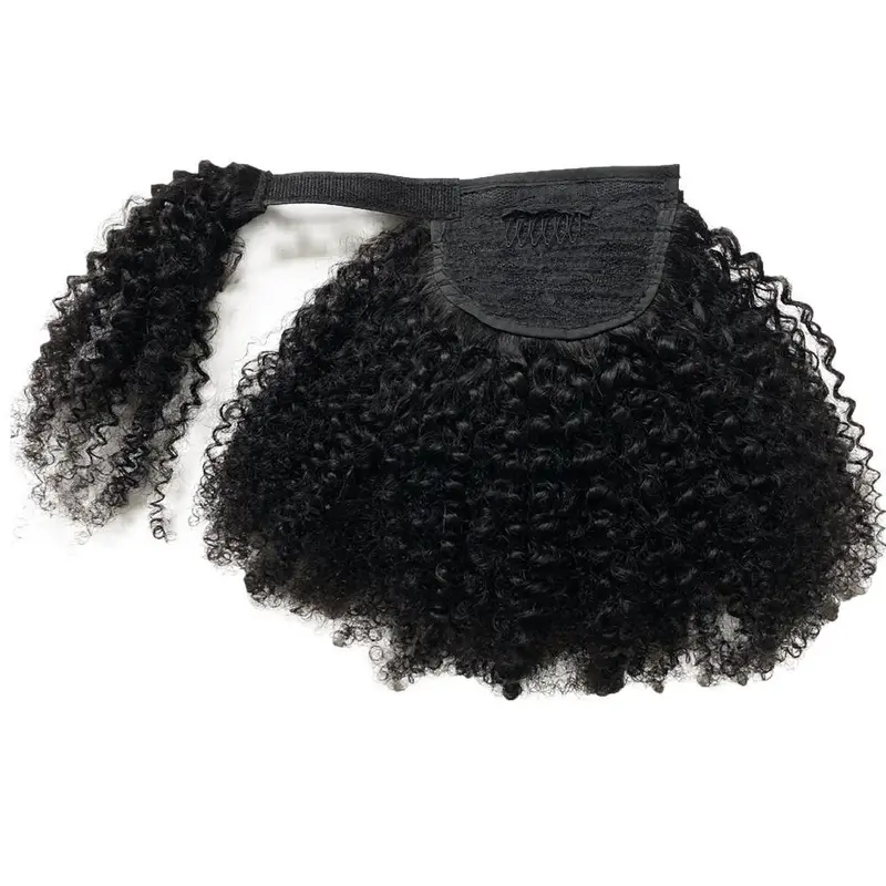 Afro Kinky Curly Drawstring Ponytail Brazilian Kinky Curly Wrap Around Ponytail 4B 4C Remy Hair 2