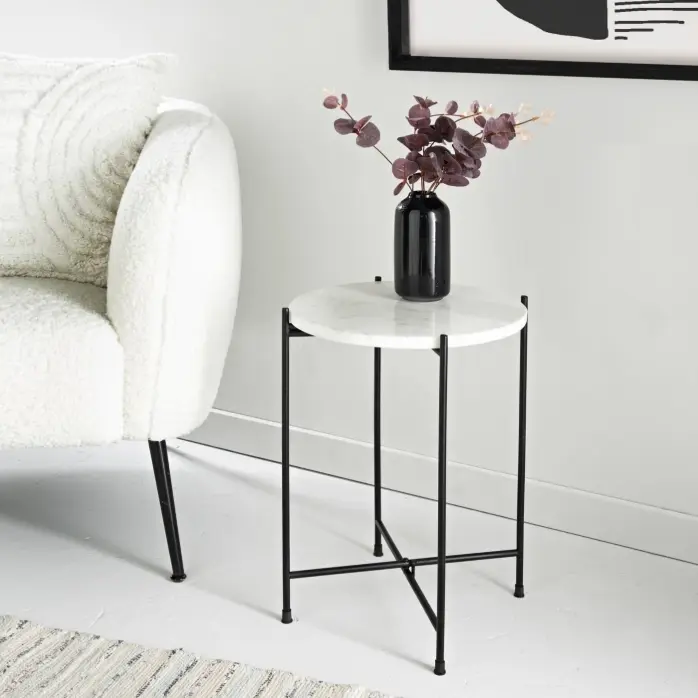 Solid Marble Side Table - White Marble 0