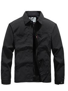 Men's Regular Fit Solid Pocket Zip Up Jacket, Casual Long Sleeve Stand Collar Outerwear for Spring & Fall, Fashion Men's Clothes for Daily Wear, Coats