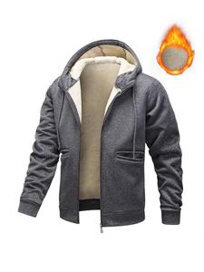 Men's Solid Zip Up Drawstring Pocket Hooded Jacket, Loose Casual Long Sleeve Thermal Lined Outerwear for Fall & Winter, Men's Clothes for Daily Wear