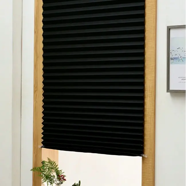 No-Drill Hook-And-Loop Pleated Curtain, Easy-Cut And Install Fabric Shade For Temporary Blind Window Cover, Blackout Blind Paper Curtain For Room Darkening,(1pc Temporary Light Blocking Curtain)