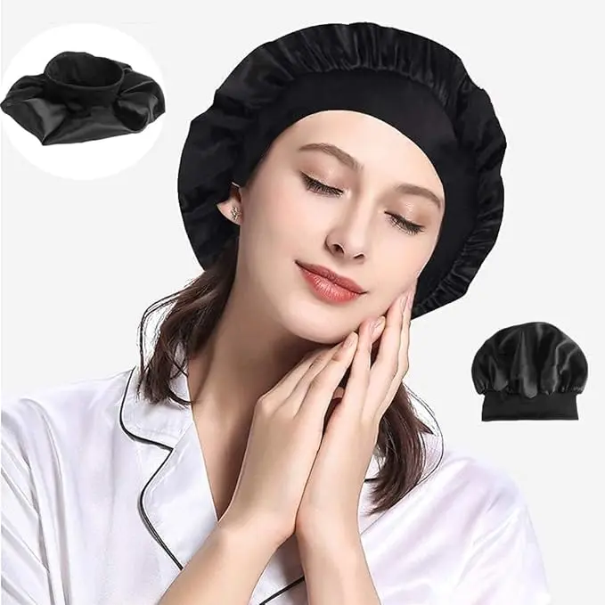 Silk Hair Wrap for Sleeping, Hair Bonnet, 1pcs Night Sleep Cap for Women Girls, Hair Care Head Cover Elastic Hat for Black Curly Hair.