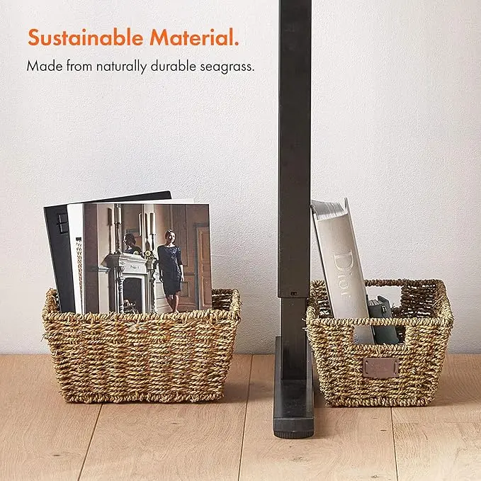 VonHaus Seagrass Storage Baskets, Set of 4 Hand-Woven Display Hampers - Bathroom Storage Baskets for Shelves - Nesting Natural Wicker Seagrass Baskets for Storage w/Handles for Bedroom & Home Office 0