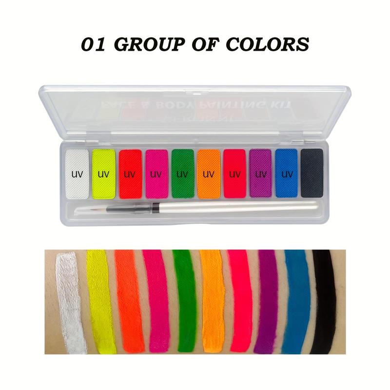 Product Introduction of 10 Colors Water Activated Eyeliner Palette With Fine Liner Brush Set, UV Glow Neon Fluorescent Face Body Paint Kit For Halloween Makeup Party Fancy Dress Beauty Makeup For Music Festival 3