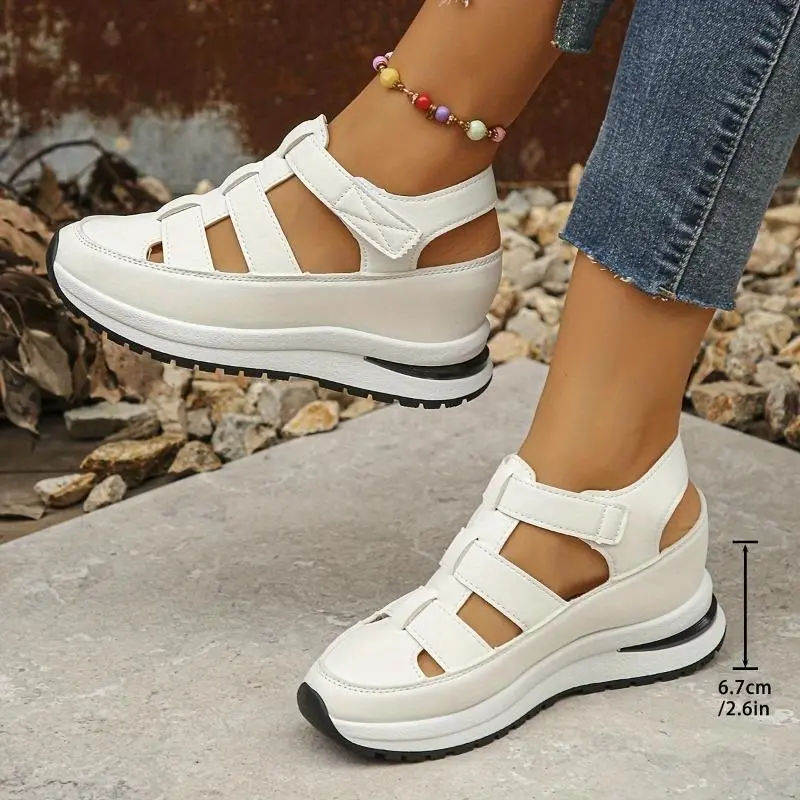 Women's Fashionable Velcro Fastening Wedge Sneakers, Casual Comfortable Soft Sole Sandals for Summer, Lightweight Breathable Shoes for Daily Wear Footwear Girl