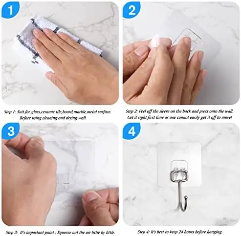6PCS Self Adhesive Hook, Upgraded 35 lb/ 15kg (Max) Strong Sticky Hooks for Hanging Heavy Duty, Damage Free Large Size Wall Hooks Up, Clear Stick on Hook for Home Bathroom Kitchen and Office 8