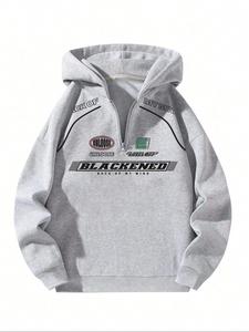 Men's Letter Print Zip Up Hoodie, Casual Loose Long Sleeve Hooded Sweatshirt for Spring & Fall, Fashion Men's Clothes for Daily Wear, Tops