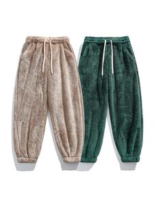 Men's Solid Drawstring Pants, Casual Comfy Warm Trousers for Fall & Winter, Men's Bottoms for Daily Wear