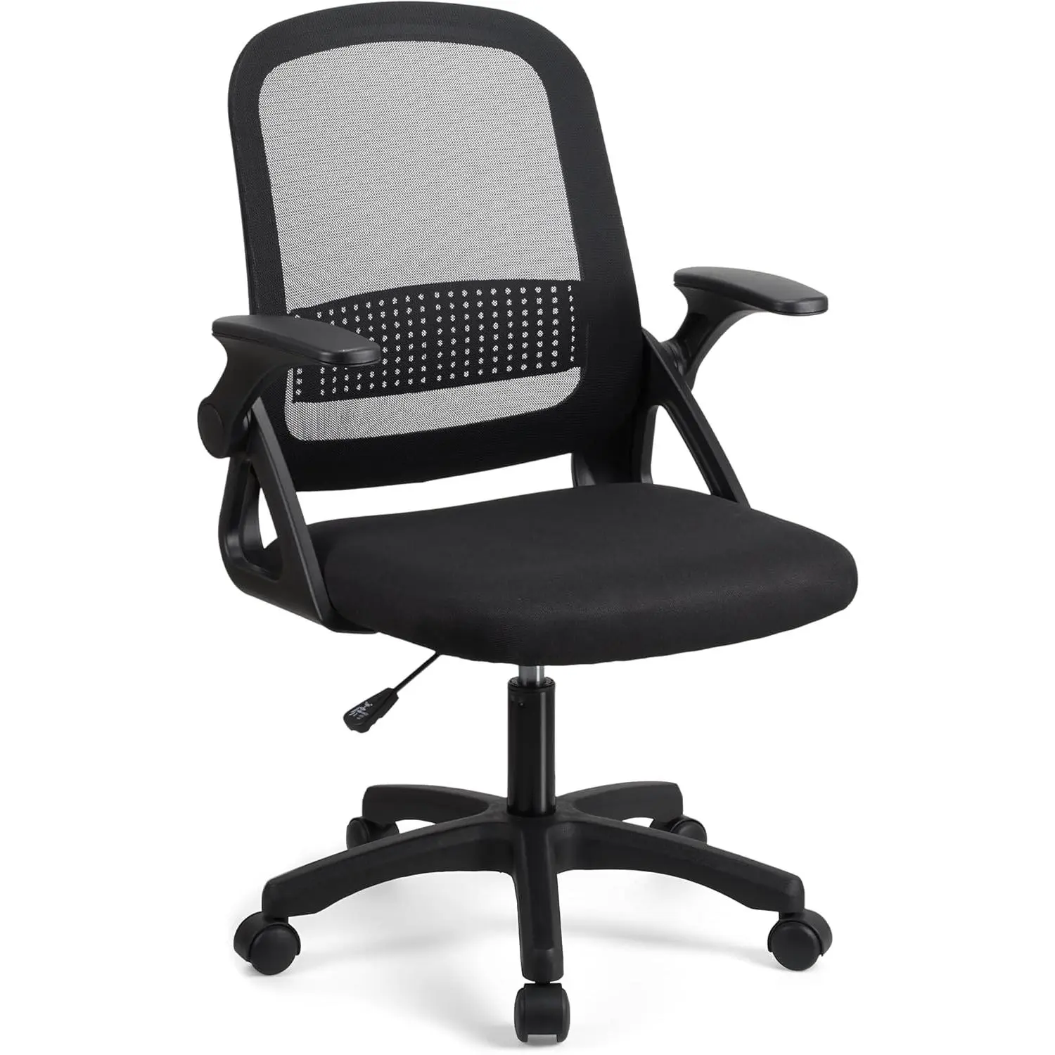 Adjustable ergonomic mesh swivel chair, office and study seat with lumbar support, height adjustment, 360° rotation, 90° flip-up armrests for home office(Black) (Black)