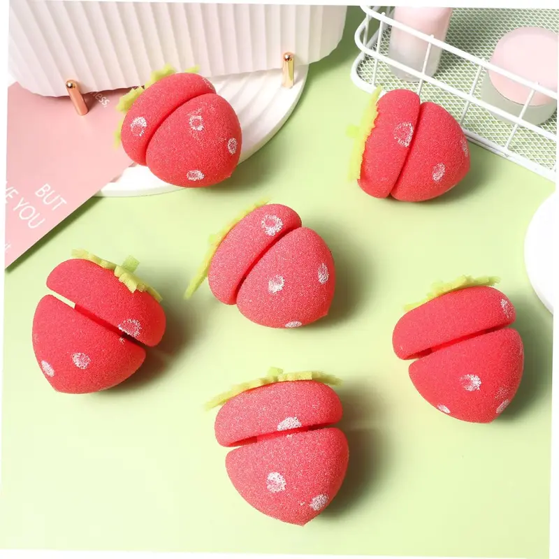12pcs Hair Curler Foam Roller Cute Hair Styling Rollers for Women Sponges Strawberry Curlers Sponge Rollers for Hair Hot Rollers Foam Hair Rollers Hair Care Foam Rollers Balls Red 5