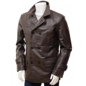 Men's Dark Brown Double Breasted 3/4 Length Coat
