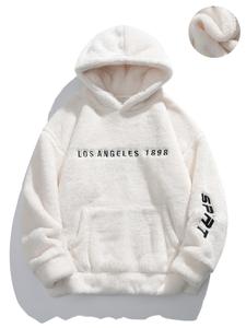 Men's Letter Embroidery Thermal Lined Hoodie, Casual Loose Long Sleeve Hooded Sweatshirt for Fall & Winter, Men's Clothes for Daily Wear