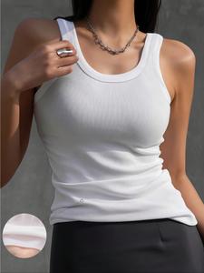 Women's Solid Color Ribbed Sports Tank Top, Regular Fit  Comfortable Breathable Sleeveless Sports Top for Yoga Gym Workout, Ladies Sportswear for All Seasons