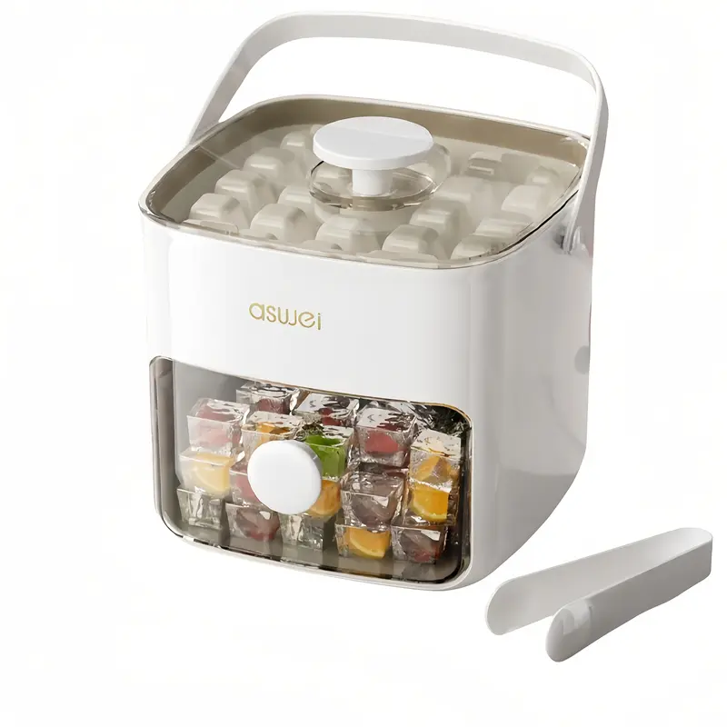Large Capacity Ice Maker Bucket with Dual Layers and 48 Compartments, Food-Grade Plastic with Built-in Freezer Box, Ideal for Home, Office, and Outdoor Use | Easy-to-Clean Material, Countertop Ice Tray 2Color 6