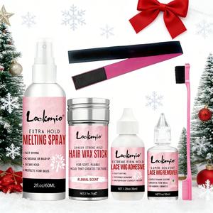 6 Piece Set Lace Fusion Spray for Wig Edges, Includes Wax Stick, Glue, Remover, Elastic Bands, and Edge Brush, Hair Styling Kit