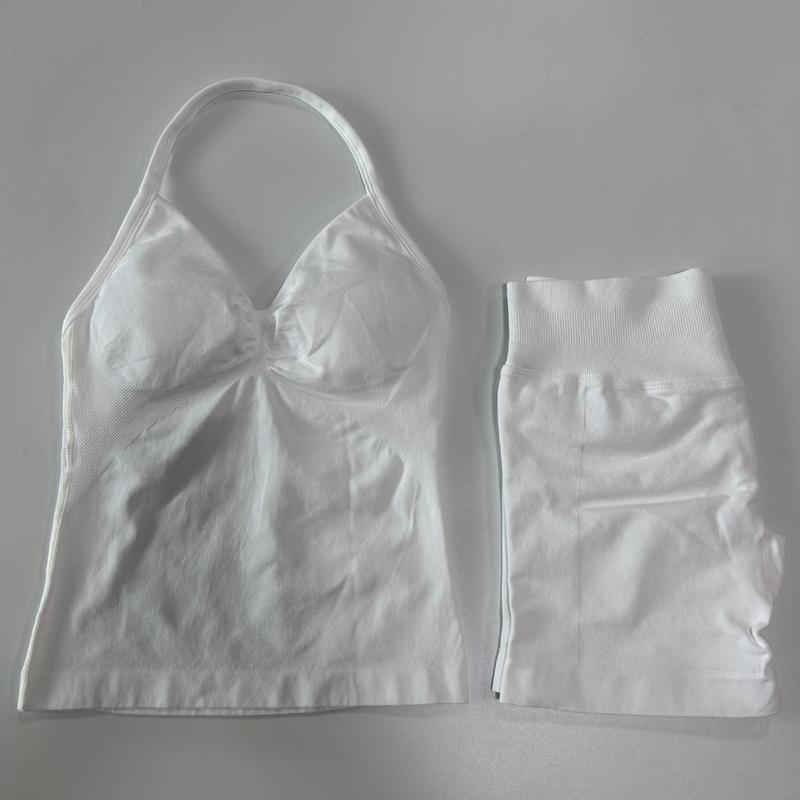 2Pcs  Gym Set Women Backless Tank Tops High Waist Scrunch Seamless Shorts Gym Suit Fitness Clothes Activewear Workout Sets 3
