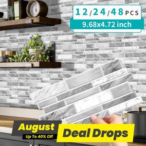 Retro Self Adhesive Tiles Sticker, Backsplash Wall Sticker, Striped Marble Vinyl Bathroom Kitchen Home Decor, DIY Seamless Splicing Sticker