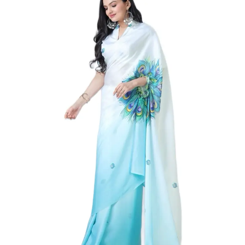 Women's Ready to Wear Satin Saree - Asian Style - Womenswear. Blouse unstitched.  £5 extra for Stitching on Request . Costumes Comfort