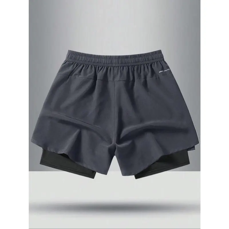 Men's 2 in 1 Solid Drawstring Waist Zip Pocket Athletic Shorts with Liner, National Day Clothing, Casual Quick Dry Sports Running Gym Shorts for Summer, Shorts for Men 7