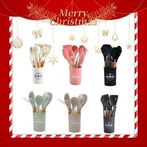 Silicone Kitchen Cooking Utensils Set, 12pcs/set Including Spatula, Spoon, Tongs, Whisk, Basting Brush, Cooking Utensils Set with Storage Basket, Kitchen Utensils Set